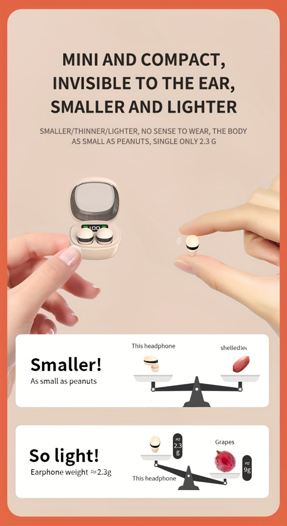 Wireless Earbuds Ultra-Small HiFi In-Ear with Touch Control, Built-In Mic and LED Case in Three Colors