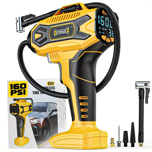 Cordless Tire Inflator 160PSI Portable Air Compressor Compatible with DeWalt 20V / 18V Battery – Digital Pressure Gauge, Fast Inflation for Cars, Motorcycles, Bicycles & Sports Balls (Battery Not Included)