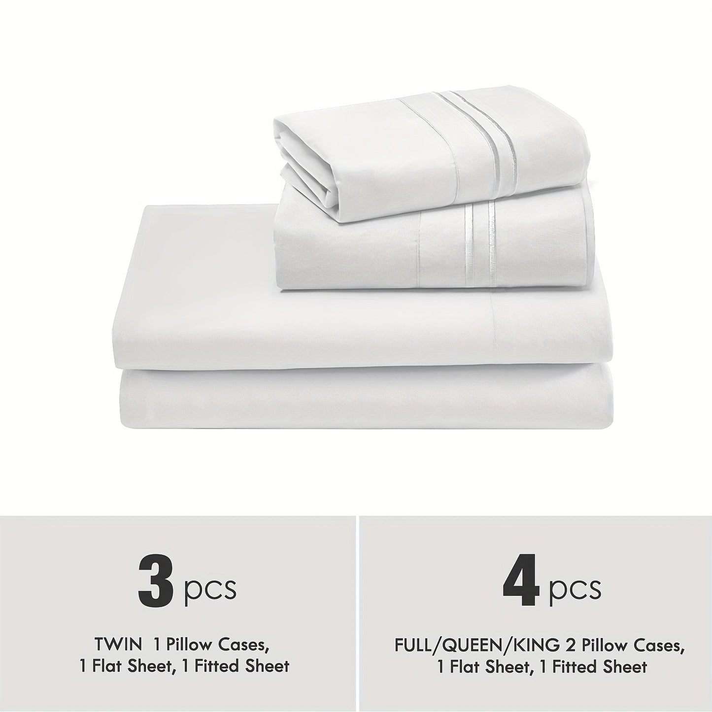 Fitted Sheet Set Deep Pocket | Soft Cooling Breathable Bedding 3-4pcs Fade-Resistant All-Season for Twin Full Queen King – Solid Color Bed Sheets for Dorm Guest Room Everyday Use