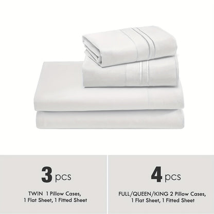 Fitted Sheet Set Deep Pocket | Soft Cooling Breathable Bedding 3-4pcs Fade-Resistant All-Season for Twin Full Queen King – Solid Color Bed Sheets for Dorm Guest Room Everyday Use