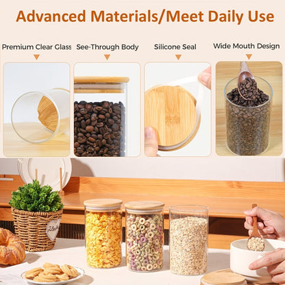 Glass Food Storage Containers Set of 6 with Bamboo Lids & Labels, 32oz Airtight Clear Glass Jars for Pantry Kitchen – Flour Sugar Tea Coffee Spice Herbs