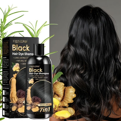 7-in-1 Gray Hair Coverage Color Shampoo with Ginger Oil Biotin & Rosemary — Gentle Scalp-Safe Formula, No Ammonia, Long-Lasting Color, 3 Shades Brown Chestnut Brown Black, Men & Women