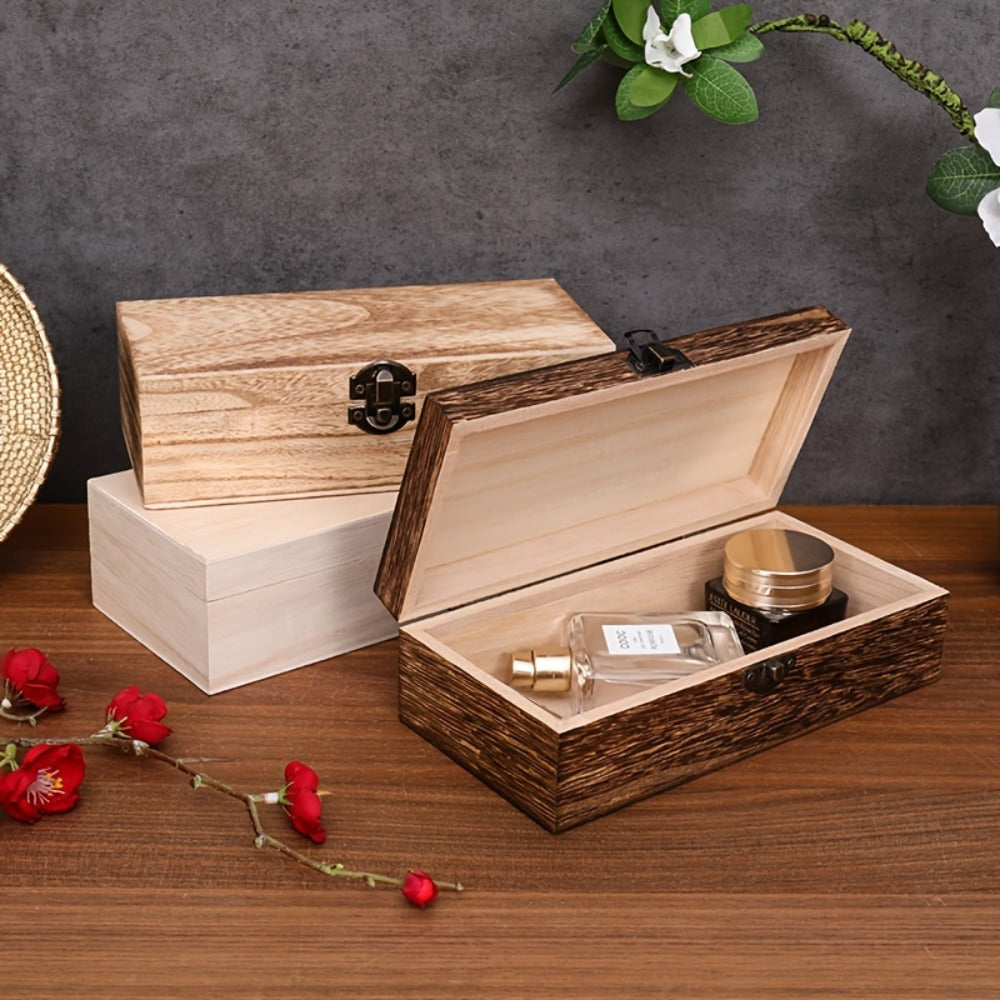 Jewelry Box with Lid & Lock Clasp Set of 3, Vintage Wooden Storage Boxes for Jewelry, Daily Essentials & Gift Packaging