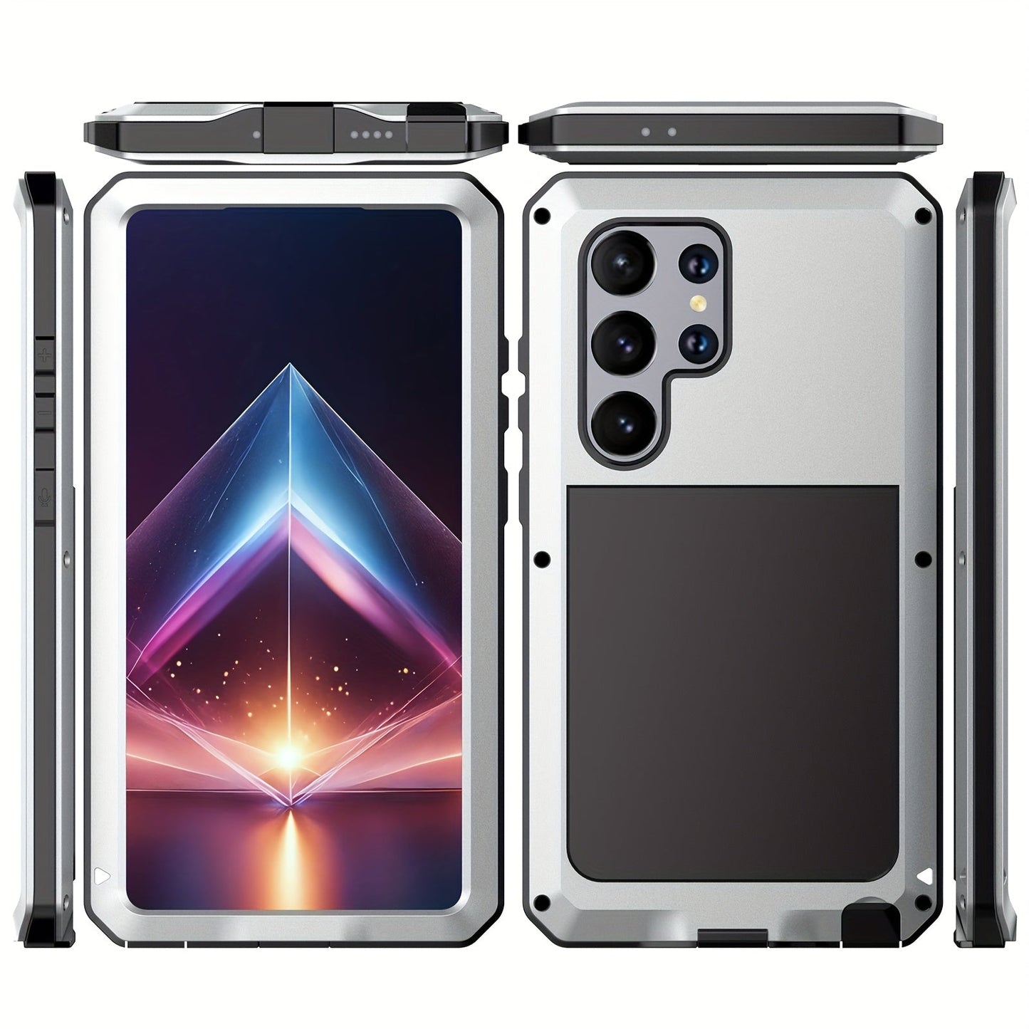 Phone Case Heavy Metal Frame with Built-In Glass Screen Protector and S Pen Access for Galaxy S23/S24 Ultra