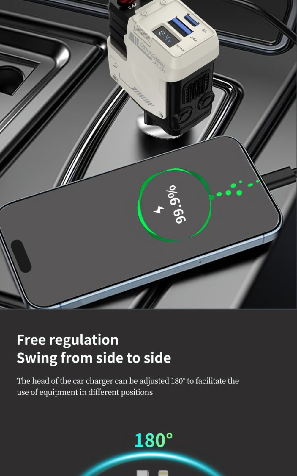 120W Fast Car Charger 4-in-1 with Retractable PD 3.0 Type-C Cable & Multi-Port USB Adapter – Short Circuit & Overheat Protection for iPhone Samsung Galaxy S25 Ultra Huawei Android, 4 Colors Available