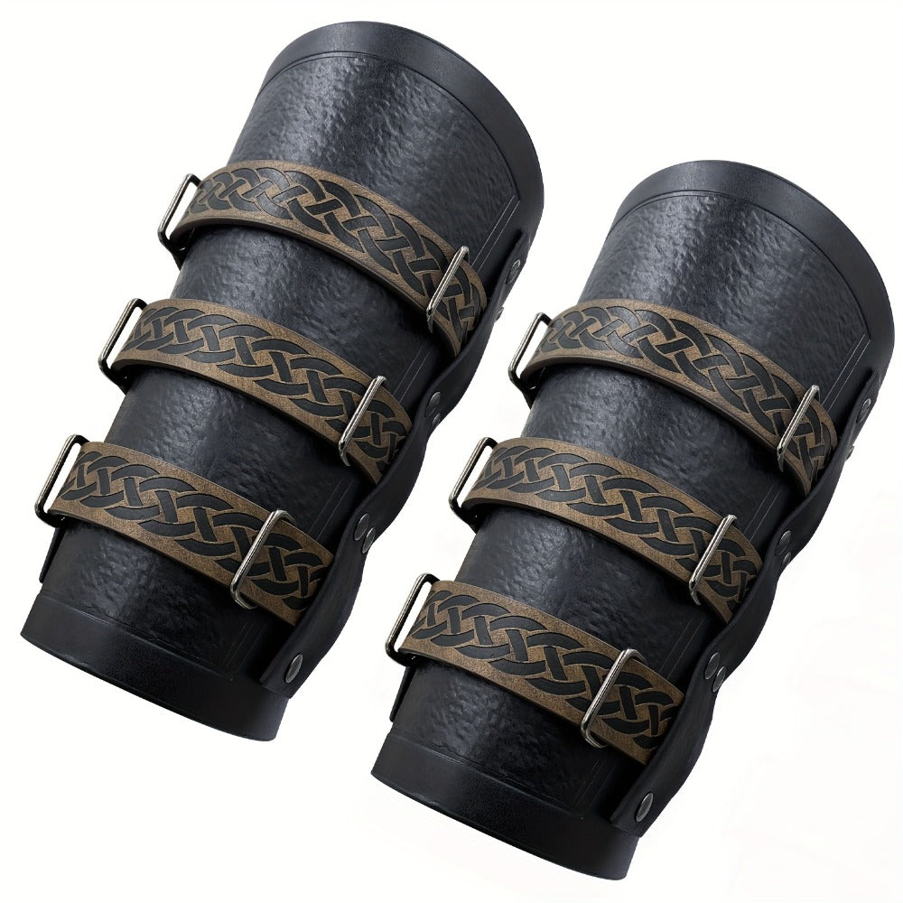 Costume Accessories Faux Leather Bracers in Brown or Black with Single-Piece and Two-Piece Options