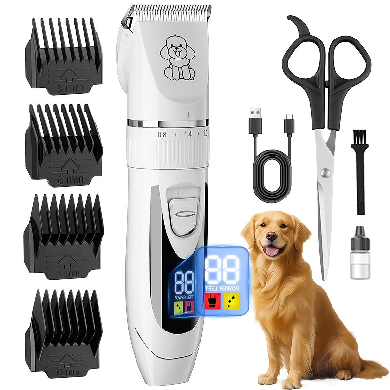 Pet Hair Clipper, USB-Rechargeable Cordless Trimmer with Adjustable Comb and Four Package Options