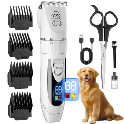 Pet Hair Clipper, USB-Rechargeable Cordless Trimmer with Adjustable Comb and Four Package Options