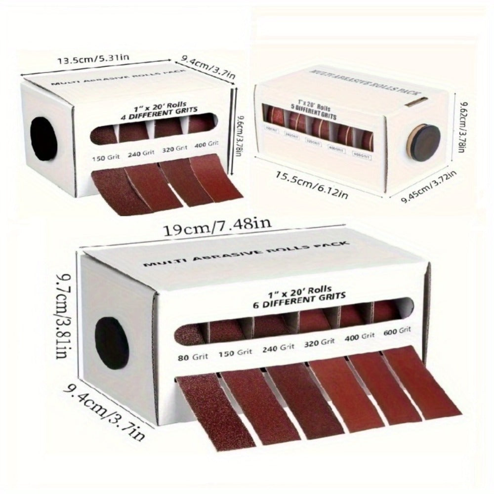Pull-Through Sandpaper Roll Dispenser Set with Four, Five or Six Abrasive Grit Rolls Pictured