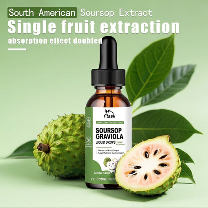 Herbal Supplement with Ftsall Label, Soursop Graviola Liquid Drops 1800mg per Serving, 2 fl oz, One to Three Packs
