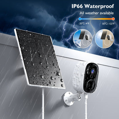 Solar Outdoor Security Camera with Dual-Band 2.4/5GHz WiFi, 5000mAh Battery and Black or White Body