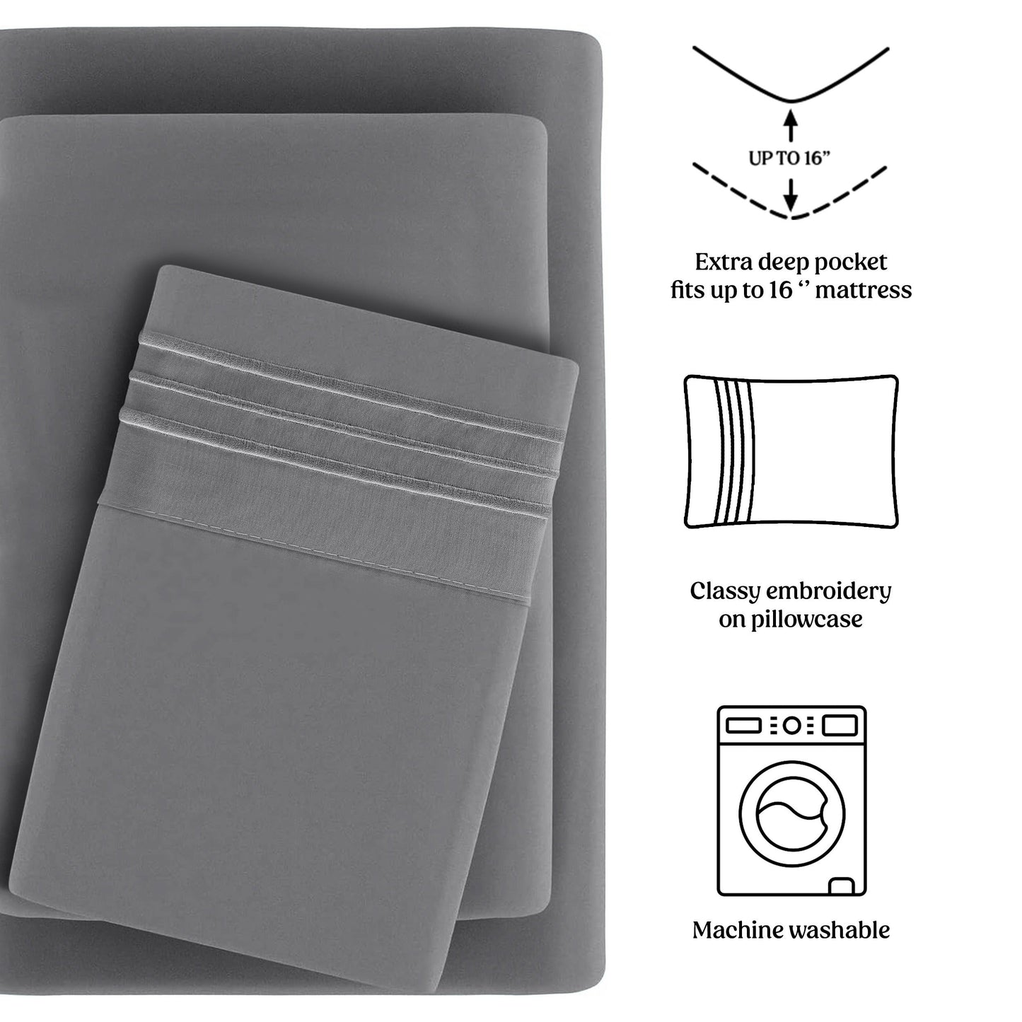 Bed Sheet Set 1800-Series Microfiber with Six Fitted-Sheet Sizes and Twenty Solid Color Choices