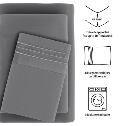 Bed Sheet Set 1800-Series Microfiber with Six Fitted-Sheet Sizes and Twenty Solid Color Choices