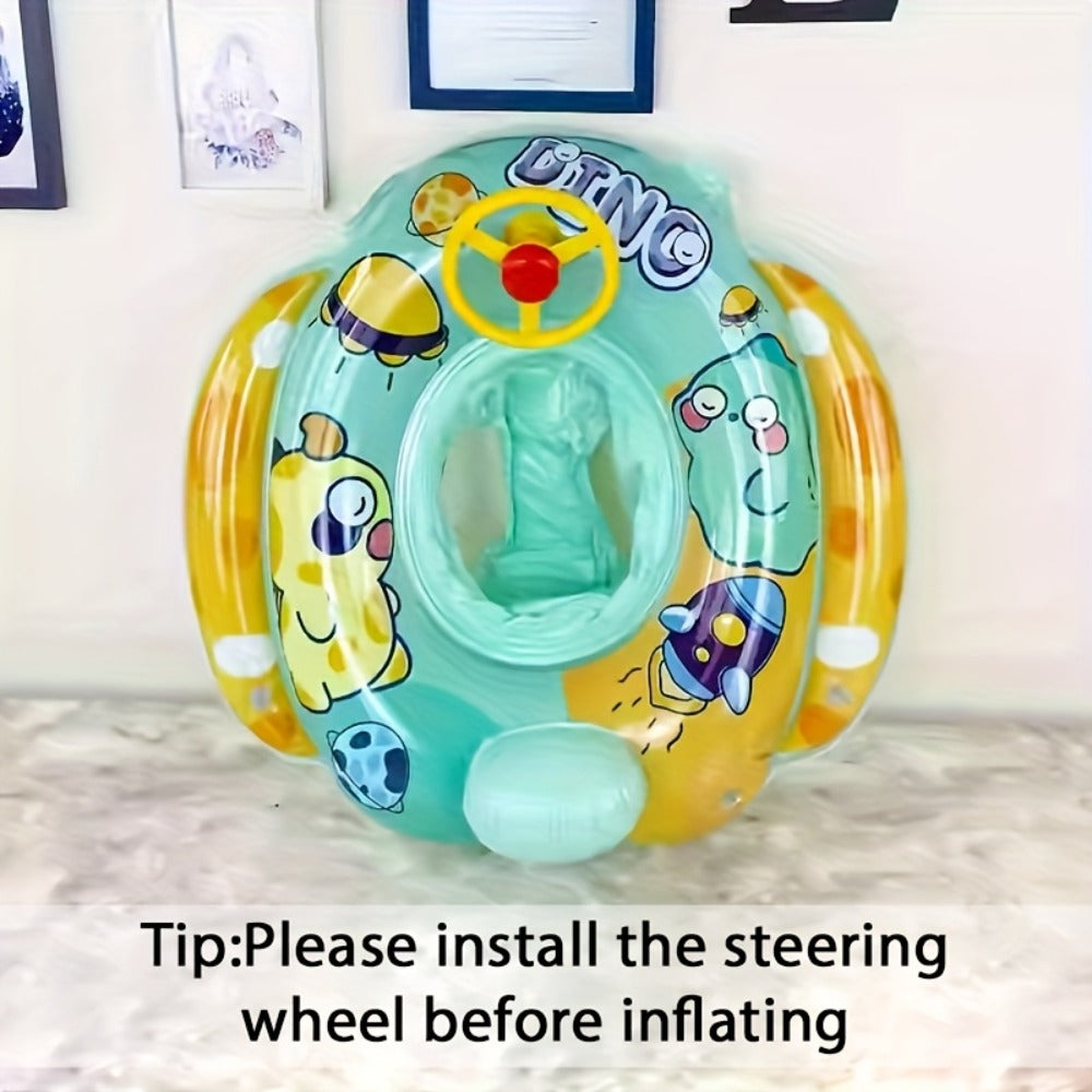 Pool Float Animal-Themed Seat Ring with Steering-Wheel Detail, Inflatable Backrest and Three Colors
