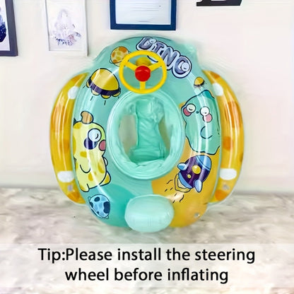 Pool Float Animal-Themed Seat Ring with Steering-Wheel Detail, Inflatable Backrest and Three Colors