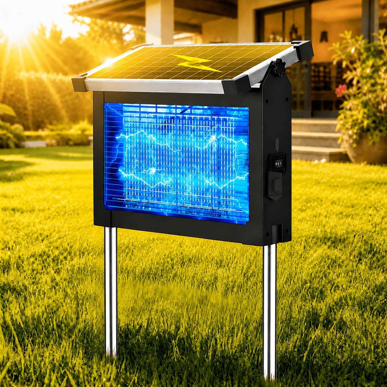 Solar Bug Zapper Pest Control Device with Adjustable Panel, Ground Stake, Wall Mount and USB-C Charging