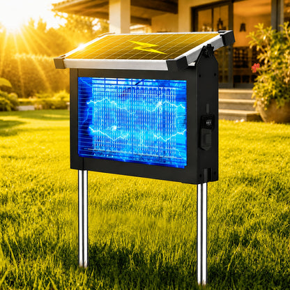 Solar Bug Zapper Pest Control Device with Adjustable Panel, Ground Stake, Wall Mount and USB-C Charging