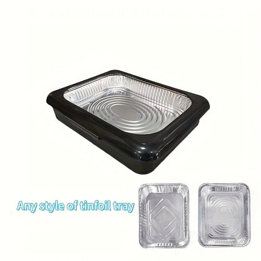 Aluminum Foil Tray with Lid - 2-in-1 Stackable BBQ Salad Serving Container for Picnic Party Kitchen, Rectangular Disposable Food Tray Black White Red