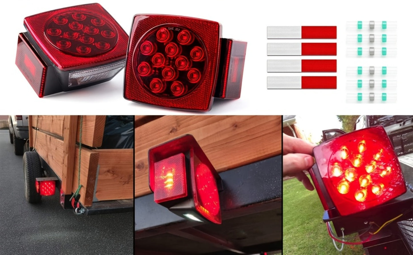 Trailer LED Light Kit 12V – Stop Turn Tail Brake License Plate & Side Marker Lights with Connectors for Trailers Under 80" – Boat Truck Camper RV Utility Trailer