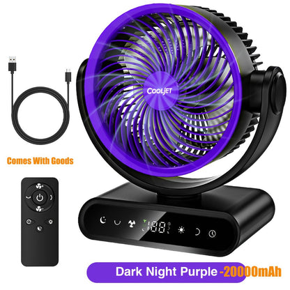 Camping Fan with LED Light Battery Powered 20000mAh 40000mAh 9-Inch 5-Speed Remote Control 90° Tilt 120° Oscillating Quiet Air Circulator for Outdoor Home