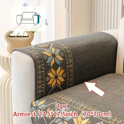 Sofa Cover, Chenille Bohemian-Style Couch Pad in Three Colors with Armrest and One-to-Four-Seat Sizes