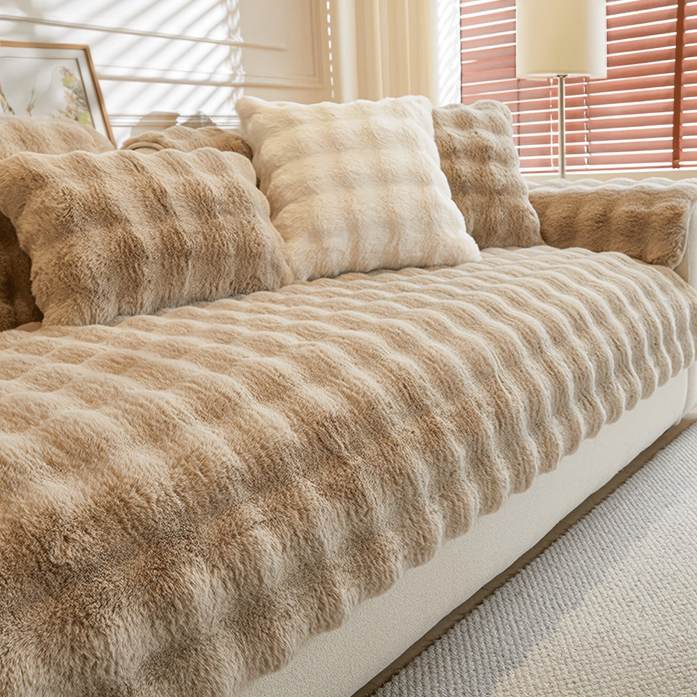 Sofa Cover Bubble Faux Rabbit Fur Panels with Silicone Non-Slip Backing for Seat, Armrest or Backrest