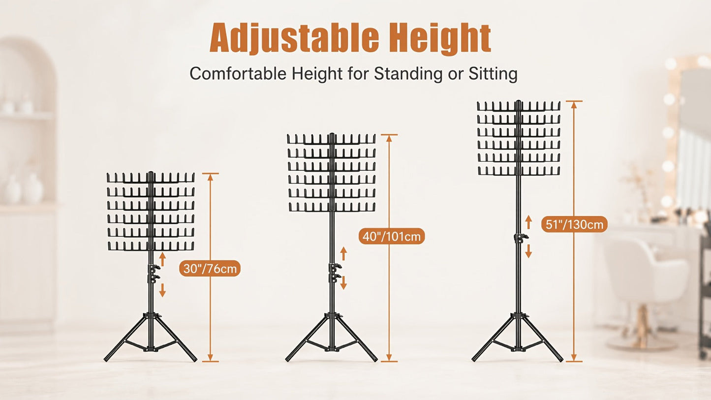 Braiding Hair Rack Hair Styling Tool with 144-Strand Layout, 30-50-Inch Height and Foldable Stand