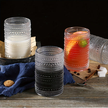 Clear Hobnail Drinking Glasses, Six-Piece 13-Ounce Tumbler Set with Embossed Dot Pattern for Table Settings