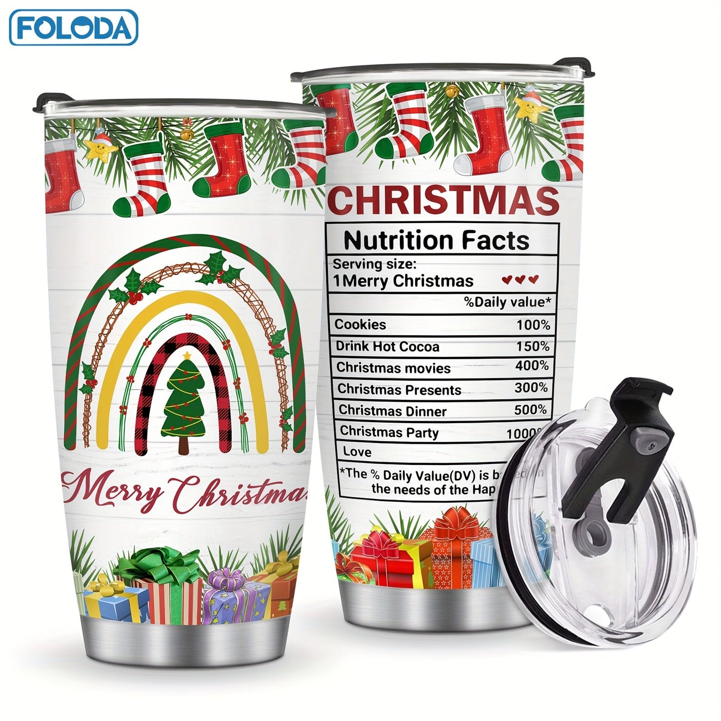 Insulated Tumbler 20oz Christmas Patterns with Stainless Steel, Lid, Straw and Seven Designs