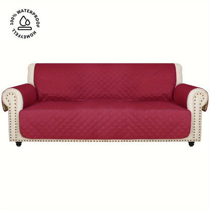 Sofa Cover Waterproof Quilted Microfiber Three-Seat Panel Set with Two Foam Tubes, Straps and Side Pocket