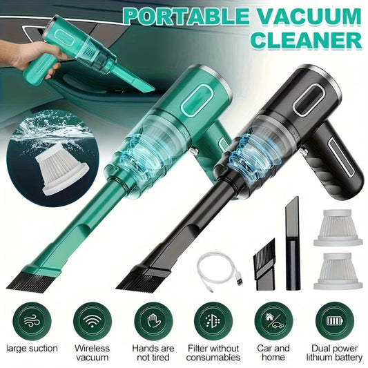Cordless Mini Vacuum Cleaner 3KPa Strong Suction, USB-Powered Portable Handheld Vacuum with Long Reach Tube & Brush Heads, Lightweight Compact Design for Car, Home, Office, Keyboard, Electronics