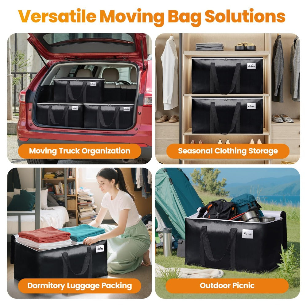 Moving Bags Extra Large Heavy Duty Storage Totes with Backpack Straps & Double Zipper – 4pcs Stackable Packing Bags for Moving, Storage & Travel