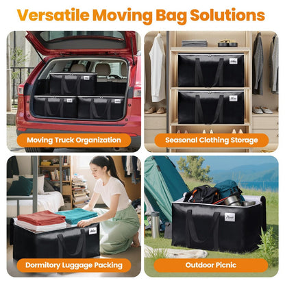 Moving Bags Extra Large Heavy Duty Storage Totes with Backpack Straps & Double Zipper – 4pcs Stackable Packing Bags for Moving, Storage & Travel