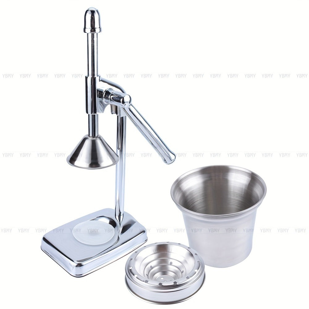 Manual Citrus Juicer Stainless Steel Lemon Squeezer with Lever Press, Heavy Duty Hand Press Orange Juicer Extractor with Non-Slip Base & Fine Strainer for Fresh Juice Kitchen Countertop