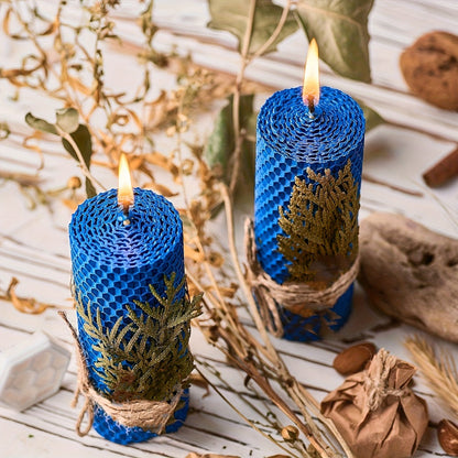 Beeswax Pillar Candles Hand Rolled with Honeycomb Texture – 100% Pure Beeswax, 12+ Hour Burn, Gift Box Set for Home Decor, Christmas, Dinner & Holiday Decorations