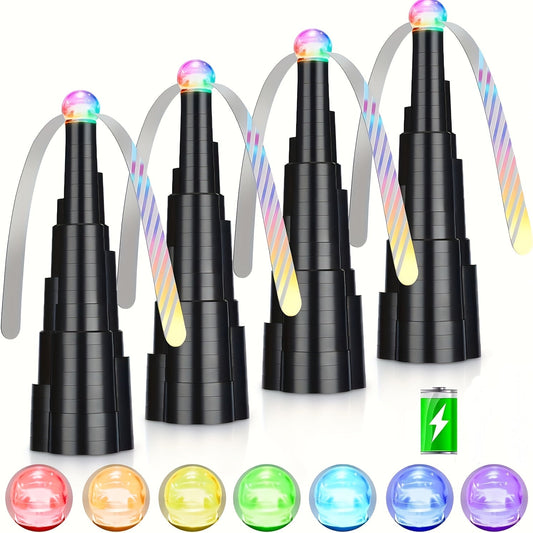 Fly Fan for Table 4 Pack - USB Rechargeable Fly Repellent Fan with LED Lights, Soft-Stop Blades, Portable Tabletop Fly Spinner for Outdoor Dining BBQ Camping Picnic