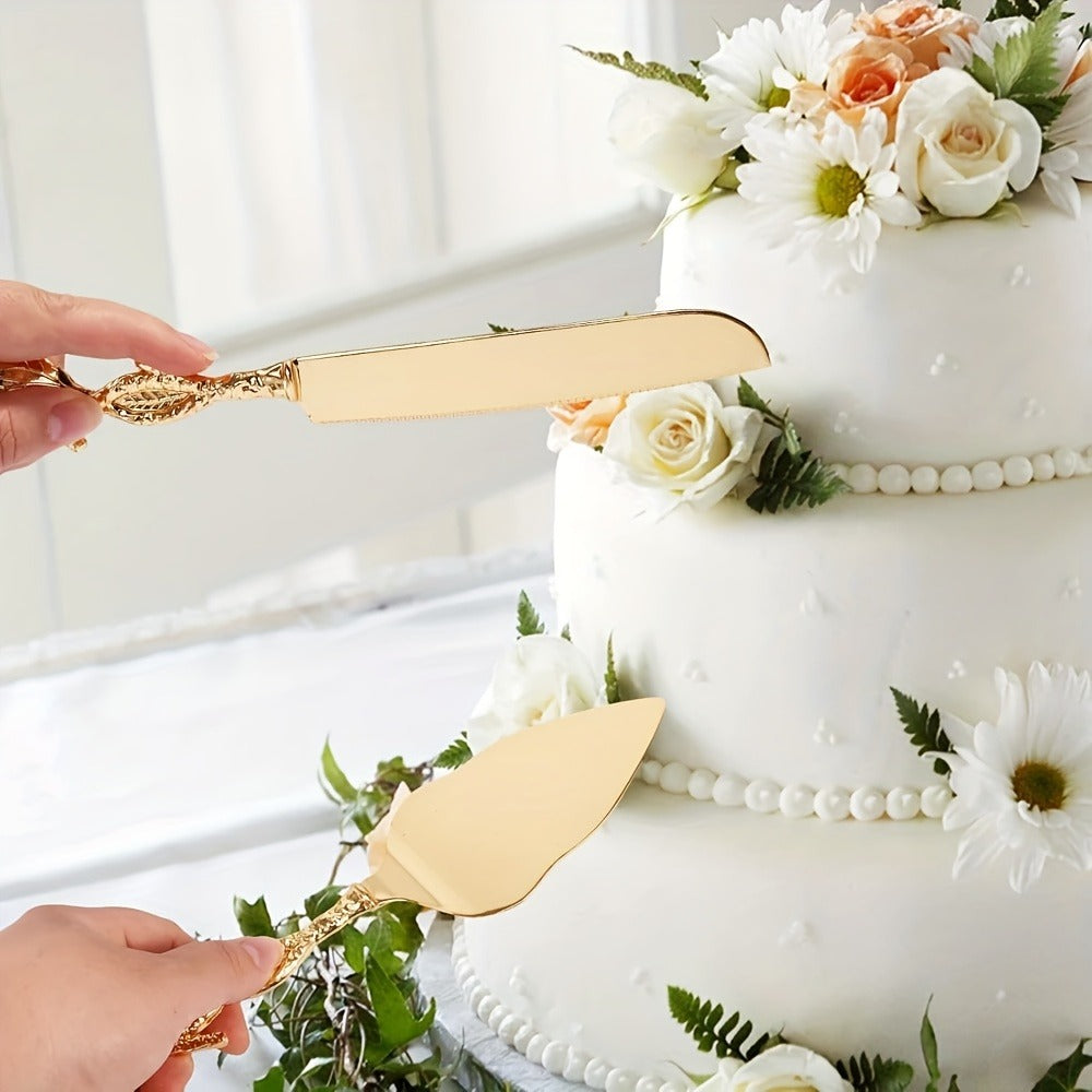 Cake Knife and Spatula Set with Rose Handle – Silver-Plated Dessert Server Gift Box Set for Wedding, Birthday & Party