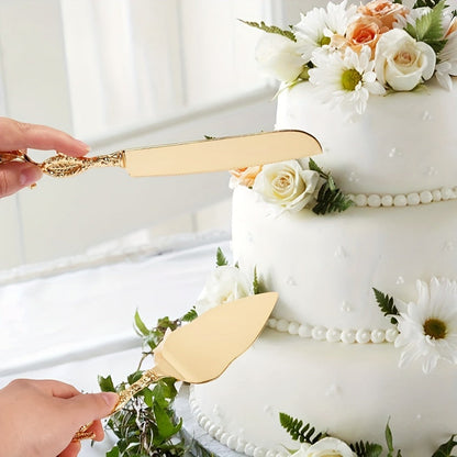 Cake Knife and Spatula Set with Rose Handle – Silver-Plated Dessert Server Gift Box Set for Wedding, Birthday & Party