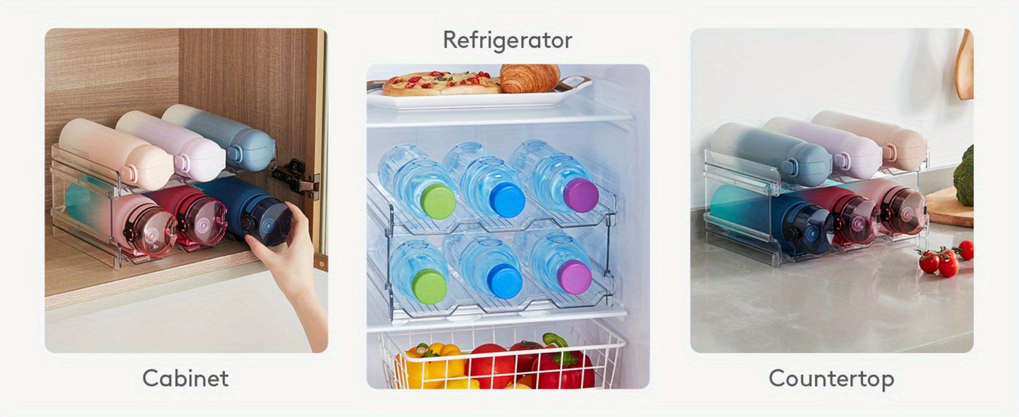 Water Bottle Rack Kitchen Organizer Stackable Plastic Holder with 5, 6, 8, 9, 11 or 12-Bottle Options