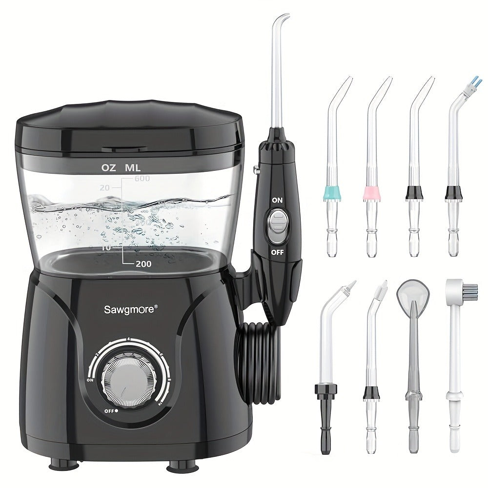 600 ml Desktop Water Flosser in Black with 10 Pressure Levels, Eight Nozzles and Large Tank