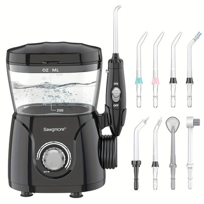 600 ml Desktop Water Flosser in Black with 10 Pressure Levels, Eight Nozzles and Large Tank