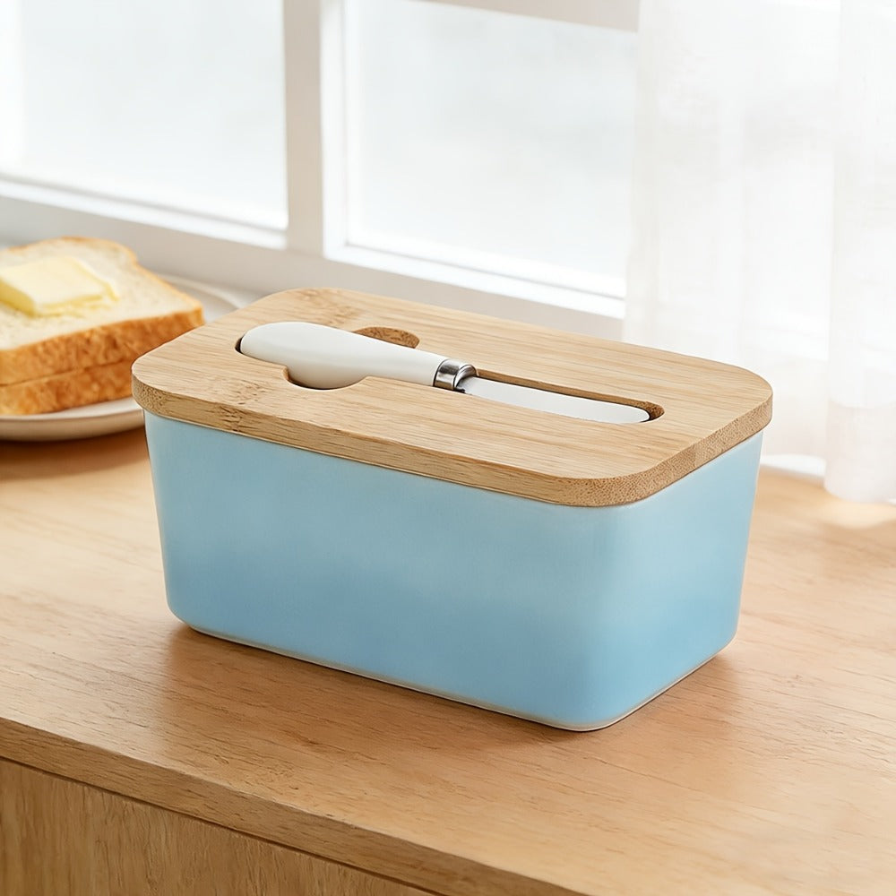 Ceramic Butter Dish with Lid and Knife, Large Countertop Butter Keeper, Airtight Seal, Easy-Clean Design