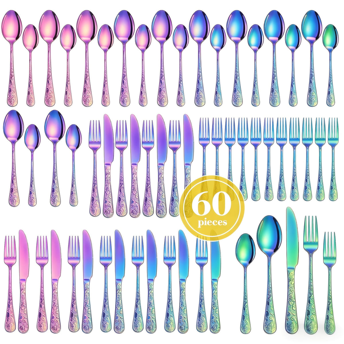 Flatware Set Stainless Steel Vintage Carved Cutlery Set Knife Fork Spoon for Family Gatherings Holiday Parties Kitchen Decor