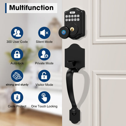 Keypad Deadbolt Lock Fingerprint Keyless Entry – Electronic Door Lock with Code Fingerprint & Key, 300 Users Temporary Code for Front Door Home Office