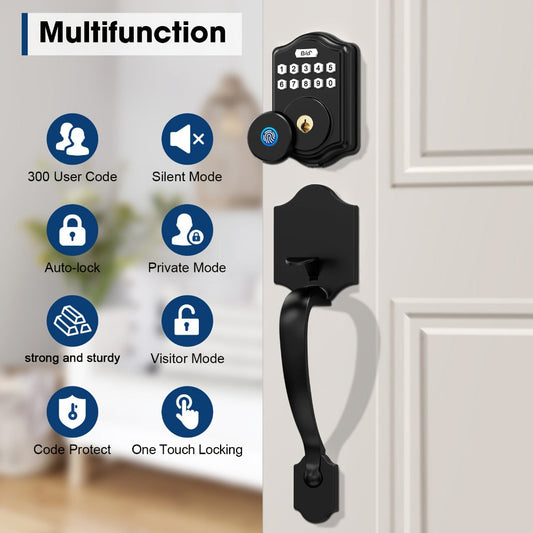 Keypad Deadbolt Lock Fingerprint Keyless Entry – Electronic Door Lock with Code Fingerprint & Key, 300 Users Temporary Code for Front Door Home Office
