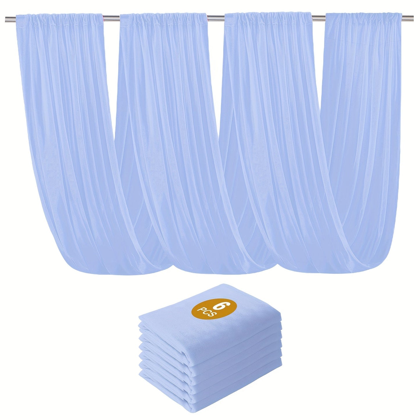 Six-Pack 63-by-118-Inch Sheer Chiffon Wedding Drape Curtains in 12 Source-Labeled Color Options