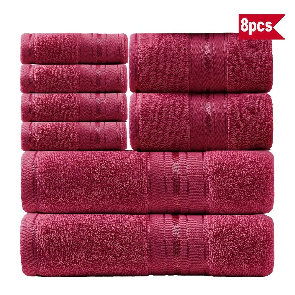 Towel Set 8 Piece 550GSM Pure Cotton Vintage Striped Bath, Hand Towels and Washcloths for Home and Guest Use