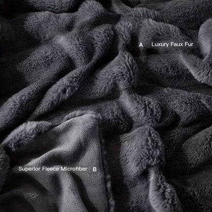Double-Layer Faux Rabbit Fleece Blanket in Grey, Khaki or Beige with Five Sizes from Small Throw to King