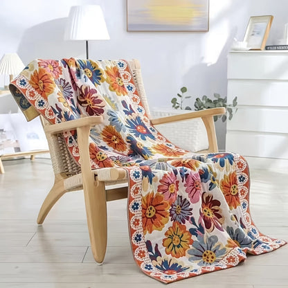 80 × 160 cm Printed Bath Towel with Six Patchwork, Dragonfly, Sunflower and Floral Patterns