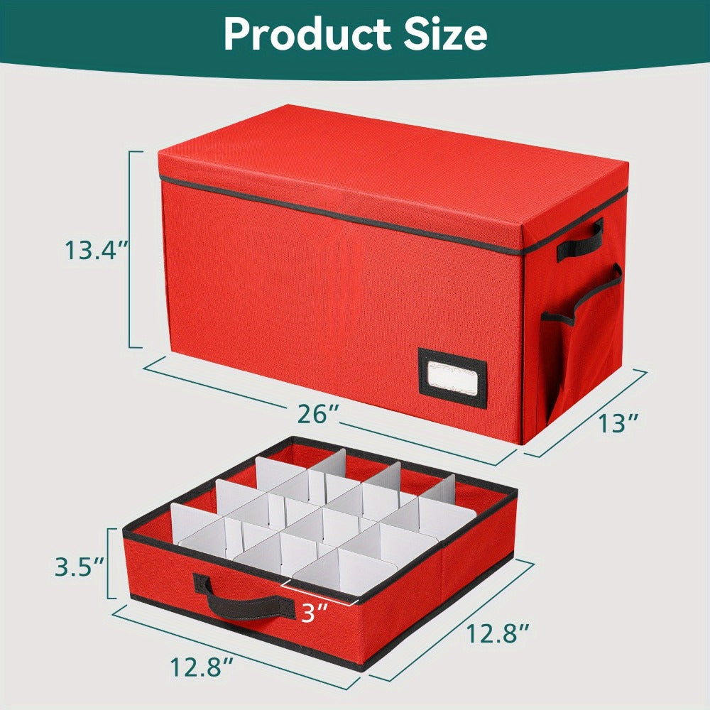 Christmas Ornament Storage Box with 128 Compartments, Eight Removable Trays and Red or Green Color Options